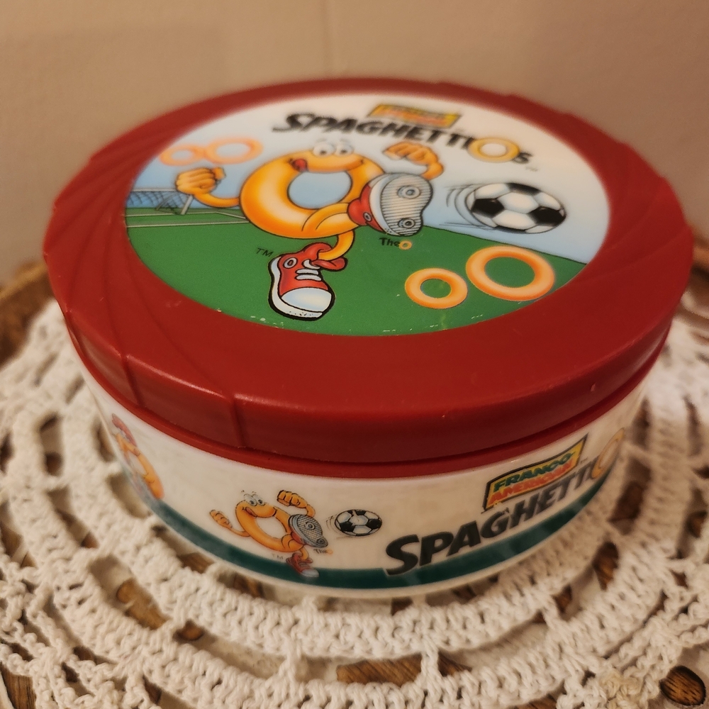 Spaghettio Themed Red and White Food Storage Container